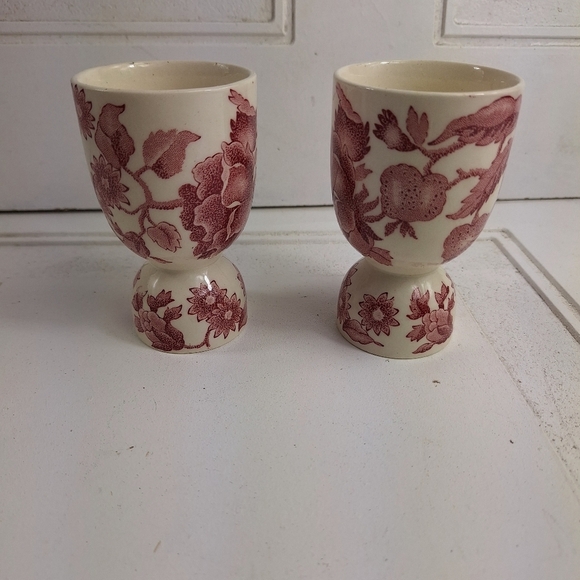 Vintage Red Pink China Egg Cups, Set Of 2 - Picture 4 of 4